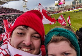 William King of Mill Creek, left, and friend Bri Wilson are shown at BMO Field in Toronto. King and Wilson were in attendance for Canada’s World Cup qualifying match in March against Jamaica. Canada will participate in the World Cup for the first time since 1986 this year. CONTRIBUTED/WILLIAM KING