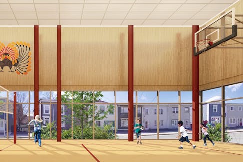 An artist's rendering shows the new gymnasium that will built onto the front of the First Light friendship centre in St. John's. (Contributed)