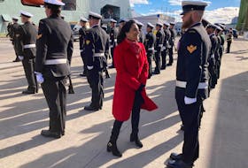 Defence Minister Anita Anand mingles with the Maritime Forces Atlantic honour guard before an announcement on the Jetty November Juliet at HMC Dockyard in Halifax on Friday, Nov 18, 2022. - Francis Campbell photo