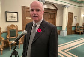 Health Minister Tom Osborne speaks with reporters Wednesday afternoon about the proposed Provincial Health Authority Act which will merge the province’s four regional health authorities into one entity, among other changes. -Juanita Mercer/SaltWire Network