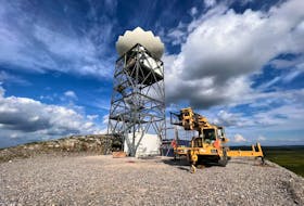 Partway through the construction of the new weather radar on top of Marble Mountain. – Photo Courtesy of Environment and Climate Change Canada