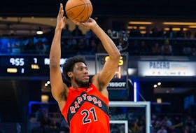 Toronto Raptors forward Thaddeus Young shoots the ball in the first quarter against the Indiana Pacers at Gainbridge Fieldhouse. 