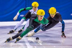 P.E.I. speed skater William Lyons, front, centre, will represent P.E.I. at the Canadian Junior Short Track Championships in Sherbrooke, Que. this weekend. Photo courtesy of Darrell Theriault.