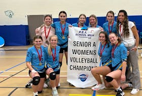 The Immanuel Christian School (ICS) Eagles recently won the P.E.I. School Athletic Association (PEISAA) Senior A Girls Volleyball League championship. It marked Immanuel Christian’s first-ever PEISAA provincial championship. The Eagles edged the Morell Marlins 3-2 (16-25, 25-12, 17-25, 25-14, 15-12) in the gold-medal match. Members of the Eagles are, front row, from left: Natalie Mowat, Jane Bruce, Ava Frew, and Twila-Dawn Stoltz. Back row: Penelope Able, Rezani Sonnekus, Keira Visser, Ceciley Able, Grace Van Gurp and Effie Able. PEISAA Photo • Special to The Guardian