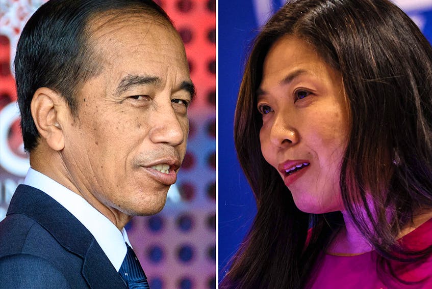 Joko Widodo, president of Indonesia, and Mary Ng, Canada's minister of trade. Ng said over the weekend Canada isn't looking to join a nickel alliance as has been proposed by Indonesia, the world's top producer of the metal critical to the production of electric vehicle batteries.