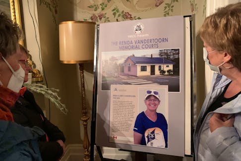 Residents checked out the vision that the Hantsport Memorial Community Centre has for upgrading and revamping the tennis and pickleball courts in memory of Renda VanderToorn during an unveiling at Churchill House on Nov. 18.