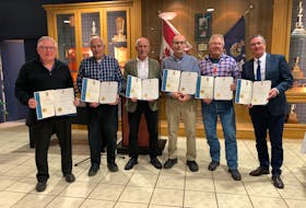 Seven people were recently inducted into the Birthplace of Hockey Hall of Fame. From left are Jeff Burgess, Grant Veinot, Paul Redden, George Armstrong Jr., Al Simms and Jeff Redden. Missing from the photo is the late Earl Davis, who was inducted posthumously, and is greatly missed by community members.  Davis, the voice of the Royals, was inducted in the builder’s category for his rapport with players, referees and the crowd along with his fountain of sports knowledge. They now share a place in Windsor hockey history along with such greats as Chook Smith, Jacques Allard, Joe Robertson, Jake Miller, John Paris Jr., Ernie Mosher, Joey Dill, Brian Redden, Dave Andrews, and numerous others. It was noted during the Nov. 19 ceremony that the inductees were not only chosen for their hockey prowess, but for the dedication and never-ending love of the sport, and contribution to community. It was an evening filled with laughter, storytelling, and emotion. Each inductee also received certificates from the province, which were presented by Hants West MLA Melissa Sheehy-Richard. About 100 people attended the ceremony at King’s-Edgehill School.  
Avard Woolaver