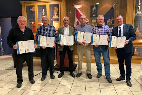 Seven people were recently inducted into the Birthplace of Hockey Hall of Fame. From left are Jeff Burgess, Grant Veinot, Paul Redden, George Armstrong Jr., Al Simms and Jeff Redden. Missing from the photo is the late Earl Davis, who was inducted posthumously, and is greatly missed by community members.  Davis, the voice of the Royals, was inducted in the builder’s category for his rapport with players, referees and the crowd along with his fountain of sports knowledge. They now share a place in Windsor hockey history along with such greats as Chook Smith, Jacques Allard, Joe Robertson, Jake Miller, John Paris Jr., Ernie Mosher, Joey Dill, Brian Redden, Dave Andrews, and numerous others. It was noted during the Nov. 19 ceremony that the inductees were not only chosen for their hockey prowess, but for the dedication and never-ending love of the sport, and contribution to community. It was an evening filled with laughter, storytelling, and emotion. Each inductee also received certificates from the province, which were presented by Hants West MLA Melissa Sheehy-Richard. About 100 people attended the ceremony at King’s-Edgehill School.  
Avard Woolaver