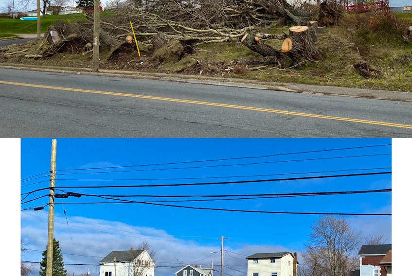 Many properties across Cape Breton look much different today than they did both before and in the aftermath of post-tropical storm Fiona that wreaked havoc when it made landfall in late September. The property shown in the above photographs was once the site of legendary hockey play-by-play announcer Danny Gallivan’s childhood home. The house burned to the ground several years ago. Prior to Fiona, the Whitney Pier property was home to a cluster of very old and large trees, most of which toppled over during the storm. Many of the trees fell onto roadside wires and poles leaving the immediate area without power for up to nine days. The land was recently cleaned up leaving the corner of Victoria Road and East Broadway with a completely different look. DAVID JALA/CAPE BRETON POST