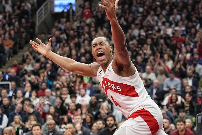 Raptors forward Scottie Barnes came off the bench against the Cavaliers on Monday. 
