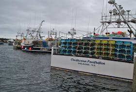 Fishing boats loaded with lobster traps lay berthed at the Falls Point wharf in Woods Harbour, waiting for the LFA 34 lobster fishery to open. KATHY JOHNSON