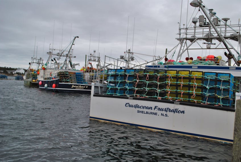 Fishing boats loaded with lobster traps lay berthed at the Falls Point wharf in Woods Harbour, waiting for the LFA 34 lobster fishery to open. KATHY JOHNSON