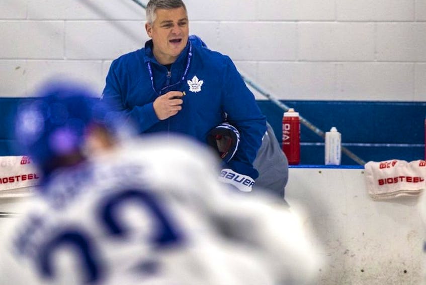 Toronto Maple Leafs head coach Sheldon Keefe during practice at the Ford Performance Centre the Etobicoke area of Toronto on Tuesday November 1, 2022.  