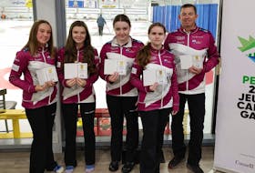Team Lenentine is representing Team P.E.I. at the 2023 Canada Games following a win at the Canada Games Curling Trials on Nov. 8. Members of the team, from left, are Ella Lenentine, Makiya Noonan, Kacey Gauthier, Erika Pater and Robbie Lenentine (coach) Curling P.E.I. • Special to The Guardian
