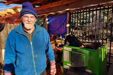 Dave MacDonald, who is living at the Charlottetown Event Grounds tent encampment, says he is trying to build a winterized shelter, completed with a cooking area and a furnace, to keep those at the grounds warm during the cold winter months. Alison Jenkins • The Guardian