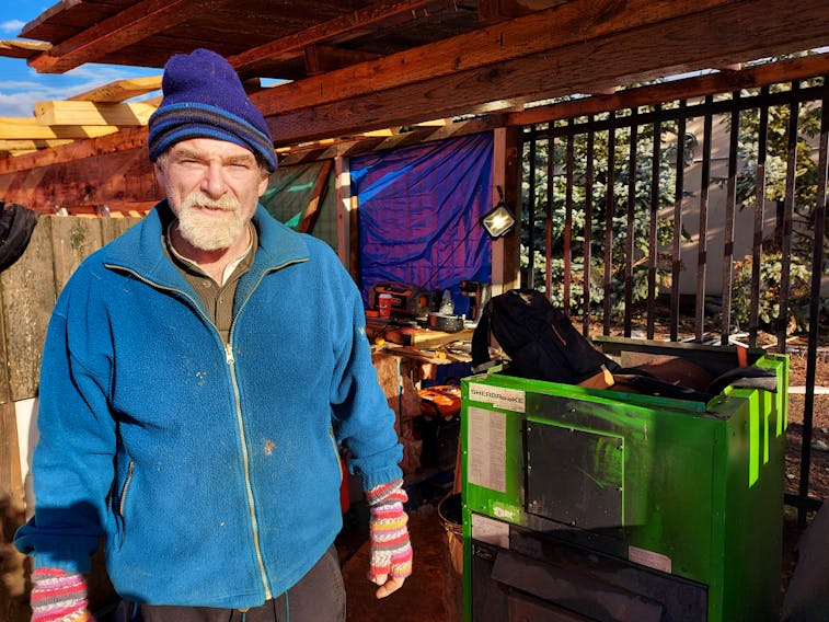 Dave MacDonald, who is living at the Charlottetown Event Grounds tent encampment, says he is trying to build a winterized shelter, completed with a cooking area and a furnace, to keep those at the grounds warm during the cold winter months. Alison Jenkins • The Guardian