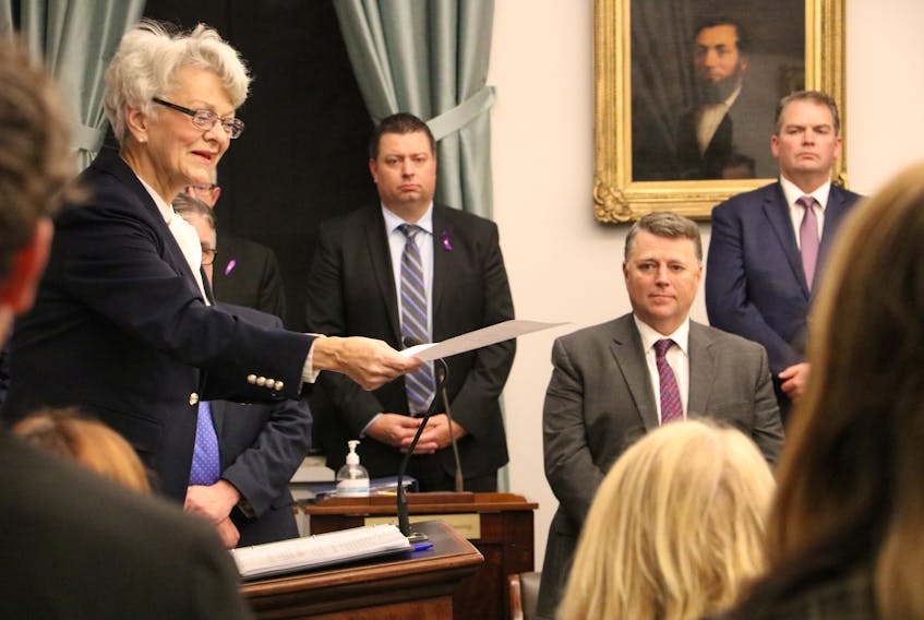 Lt.-Gov. Antoinette Perry closes out the fall sitting of the P.E.I. legislature. Premier Dennis King, second right, said he believed the government delivered on a record capital budget and in providing help for cost of living increases on P.E.I.  Stu Neatby • The Guardian