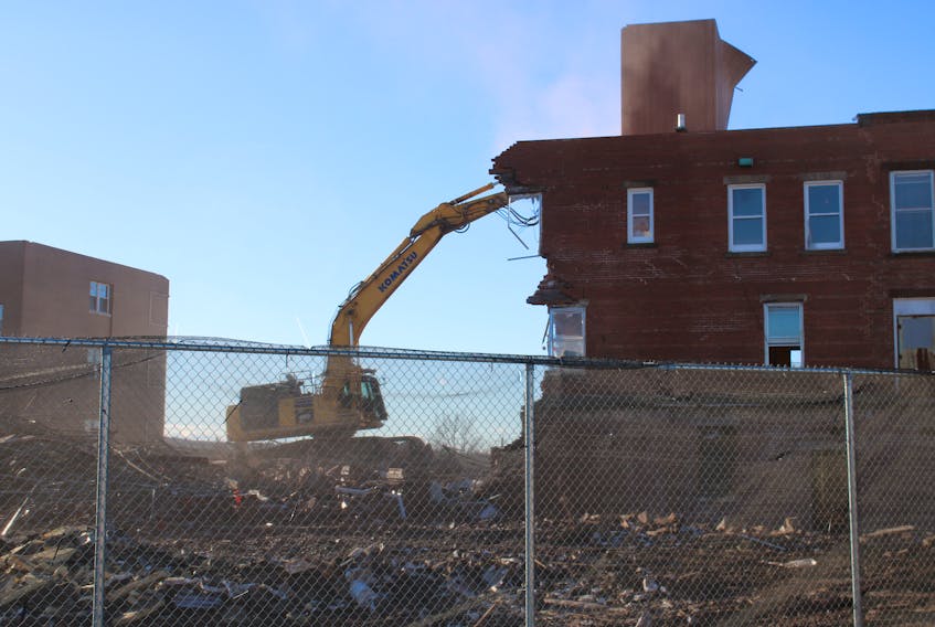 The "old" hospital annex building being torn down on Nov. 22, 2022.