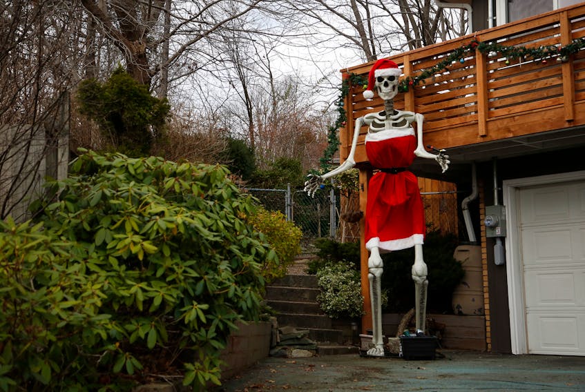 Clarence the skeleton is looking festive on Flamingo Drive in Halifax.  Clarence, who's about four metres tall, has his own Instagram account and changes his garb according to the season.

TIM KROCHAK PHOTO