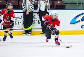 This young female player from the Goulds makes a move with the puck during the International Ice Hockey Federation’s Global Girls’ Game initiative held at the Mary Brown’s Centre in St. John’s in February 2020. This weekend in Conception Bay South, Hockey Newfoundland and Labrador is hosting their version of the event with the inaugural under-11 Girls Festival Dec. 2-4. Photo courtesy Jeff Parsons