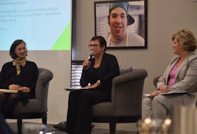 Olivia Hasler, People and Culture Manager with Grant Thornton, left, Kim West, President Royer-Thompson, and Jennifer. Swinemar-Murray, Senior Director Human Resources wth JD Irving took part in a panel discussion on recrutiment and retention hosted by the Pictou County Chamber of Commerce.