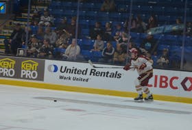 Acadie-Bathurst Titan defenceman and team captain Cole Larkin of Mermaid, P.E.I., makes a pass in a Quebec Major Junior Hockey League (QMJHL) game against the Charlottetown Islanders earlier this season at Eastlink Centre. Larkin earned two assists to help the Titan to a 5-2 home-ice win over the Islanders on Dec. 9. Jason Simmonds • The Guardian