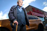 Dave Harmer, 78, has been living mostly in his car for the past year — staying overnight in parking lots with 24-hour restaurants like this Tim Hortons in Perth — while his wife is being treated in a Perth hospital.