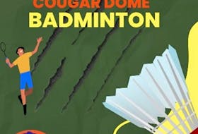 Promotional artwork for badminton at the Cougar Dome.