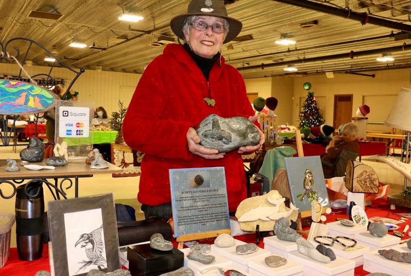 Kentville’s Sandy Fowler, of Eastern Door Art and Crafts, brought some of her stone, bone, shell and antler carvings to the second annual AccessABLE Holiday Craft Fair.