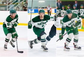 Three players with the UPEI Panthers have been selected to play for Team Canada at the 2023 Federation Internationale du Sport Universitaire (FISU) Winter World University Games in Lake Placid, N.Y. They are forward TJ Shea, 81, left, forward Kyle Maksimovich, 9, and defenceman Matt Brassard, 44. The men’s hockey competition takes place Jan. 12-22. UPEI • Special to SaltWire Network