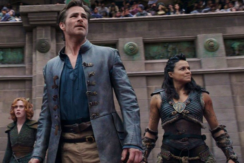 From left, Sophia Lillis, Chris Pine and Michelle Rodriguez in Dungeons & Dragons: Honor Among Thieves.