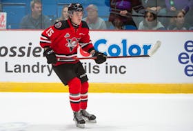 Left-winger Simon Hughes, 15, of Stratford, P.E.I., skates with the Drummondville Voltigeurs during a Quebec Major Junior Hockey League (QMJHL) game. The Charlottetown Islanders acquired Hughes in a trade with Drummondville on Dec. 18. QMJHL • Special to The Guardian