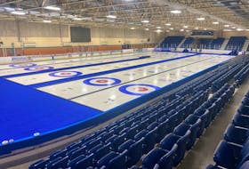 The Yarmouth Mariners Centre has been transformed into a national curling hosting venue. This photo was taken as the transformation was underway. TINA COMEAU PHOTO