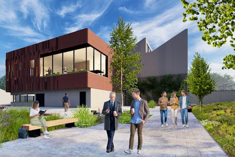 An artist's rendering of the lower courtyard for the Digital Agriculture Centre at the Dalhousie Agricultural Campus in Bible Hill.