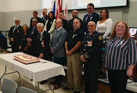 rpt  Recipients of the platinum jubilee joined MHA David Ritcey at the H. Douglas Boyce Village Hall in Bible Hill to celebrate their achievement.