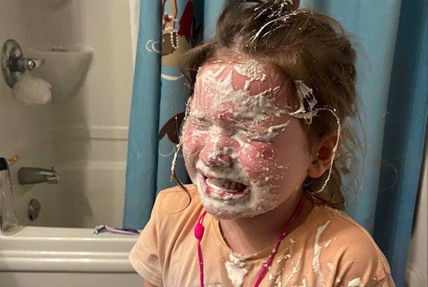 Sophie Noel, 5, was playing with a squishy toy when it burst open and got in her eyes. Sophie's mother, Kennedy Noel, said her daughter remains uncomfortable days later and cannot see out of her left eye. Contributed