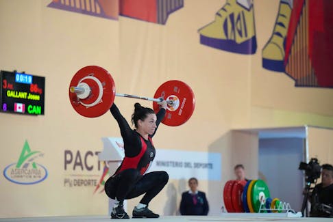 Josée Gallant during her recent competition at the 2022 World Weightlifting Championships in Bogotá, Colombia.