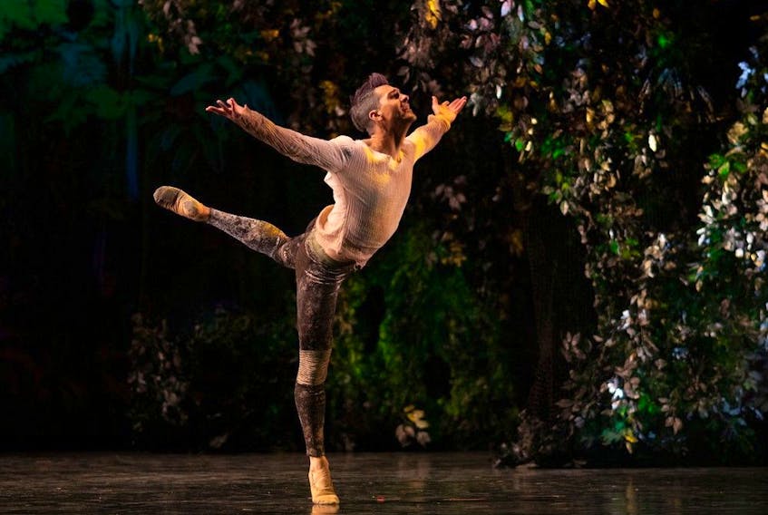  Kelley McKinlay dancing his final role in Alberta Ballet’s Phi. 