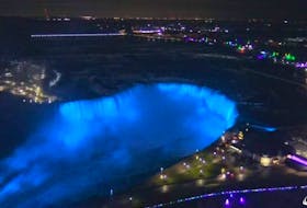 Teresa Tiano and her My Gut Feeling campaign is lighting monuments periwinkle blue to raise awareness of stomach cancer.
