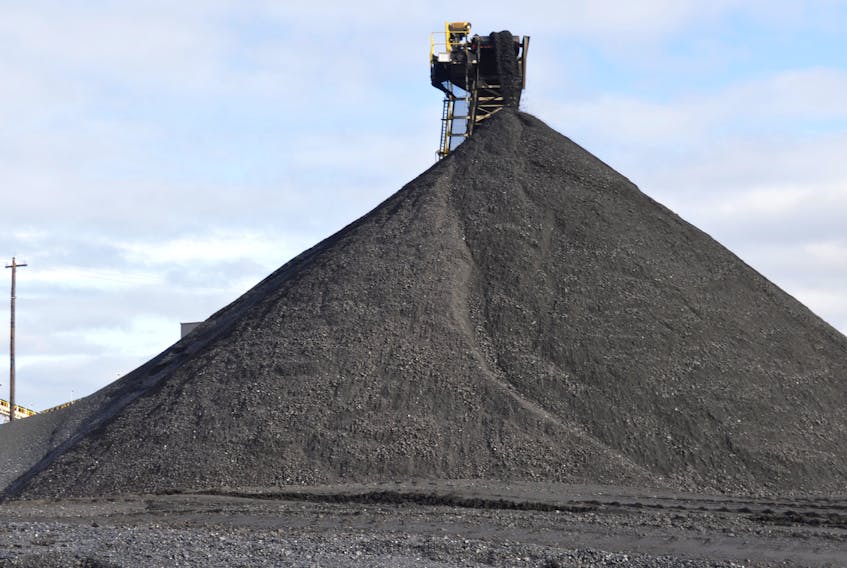 This file photo shows a mountain of coal at the Donkin Mine in February 2020, one month before the operation was halted due to adverse geological concerns. The mine, which had not produced any coal since the closure, just had its industrial approval renewed late last week. CAPE BRETON POST FILE