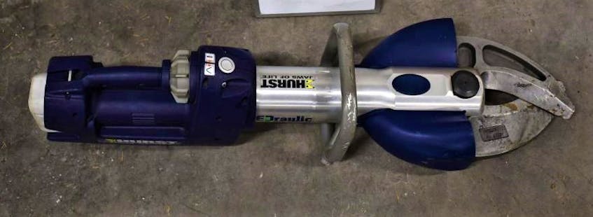 A photo of the Hurst brand electric powered hydraulic cutters, one of the tools in the jaws of life set stolen from the Barneys River Volunteer Fire Department in October.