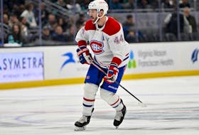 Montreal Canadiens defencmean Joel Edmundson in action during the first period against the Seattle Kraken at Climate Pledge Arena in Seattle on Dec. 6, 2022.