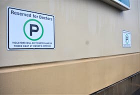 Parking spots reserved for doctors at the medical clinic in Truro. The key for recruiters is to keep those spaces occupied and they received a big assistance when local doctors join in the effort and help promote the area.