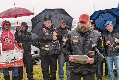 Veteran and advocate Dennis Manuge addresses a rally in Dartmouth on Thursday criticizing Veterans Affairs Canada's record in supporting veterans. - John McPhee