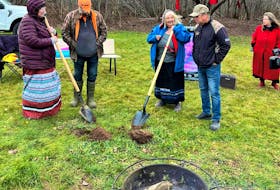 Mona Denny, second from right, at the sod turning on Wednesday in We'koqma'q First Nation where a commemorative park for missing and murdered Indigenous women and girls will be. CONTRIBUTED
