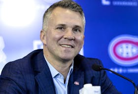 Montreal Canadiens interim head coach Martin St. Louis speaks to the media during a news conference in Montreal on Thursday, Feb. 10, 2022. 