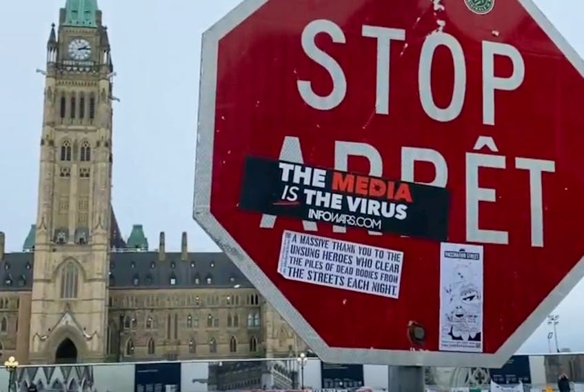 Clip from a Global News Ottawa video of the protest on Parliament Hill. — Screenshot