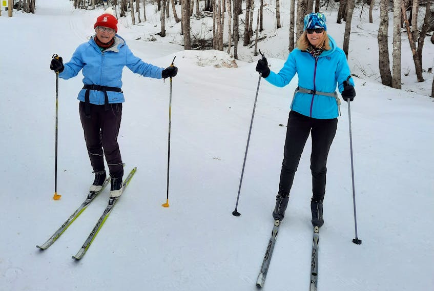 Cross-country ski enthusiasts Linda Murray, left, and Sandra Curtis are shown enjoying a recent day out on the trails of the North Highlands Nordic centre. The upgraded facility includes 12 kilometres of groomed trails in one of Cape Breton’s most scenic areas. CONTRIBUTED