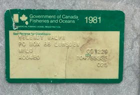 Ralph Melendy's Government of Canada Department of Fisheries and Oceans commercial fishing registration card from 1981 that was found about 2001 washed up on the beach in Lumsden.