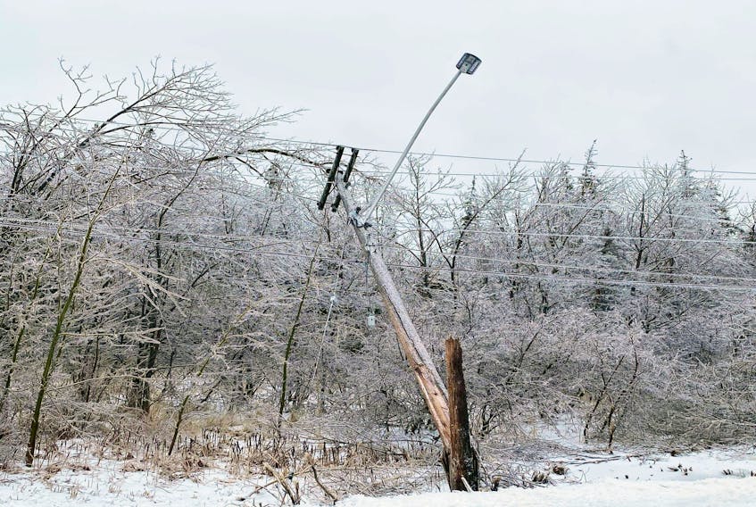 Columnist Andrea MacEachern suspects this cracked pole was the culprit behind a lengthy power outage experienced by residents of the Daley Road area.